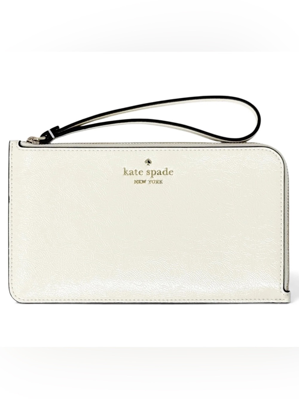 KATE SPADE Cream Leather Wristlet with Black Strap